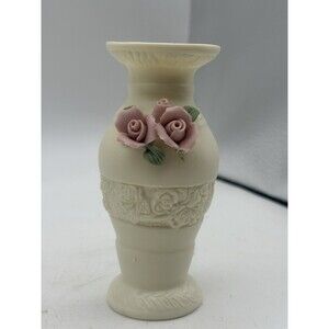 Estate Manor Porcelain Bud Vase Pink Roses 4.5” Floral Vintage